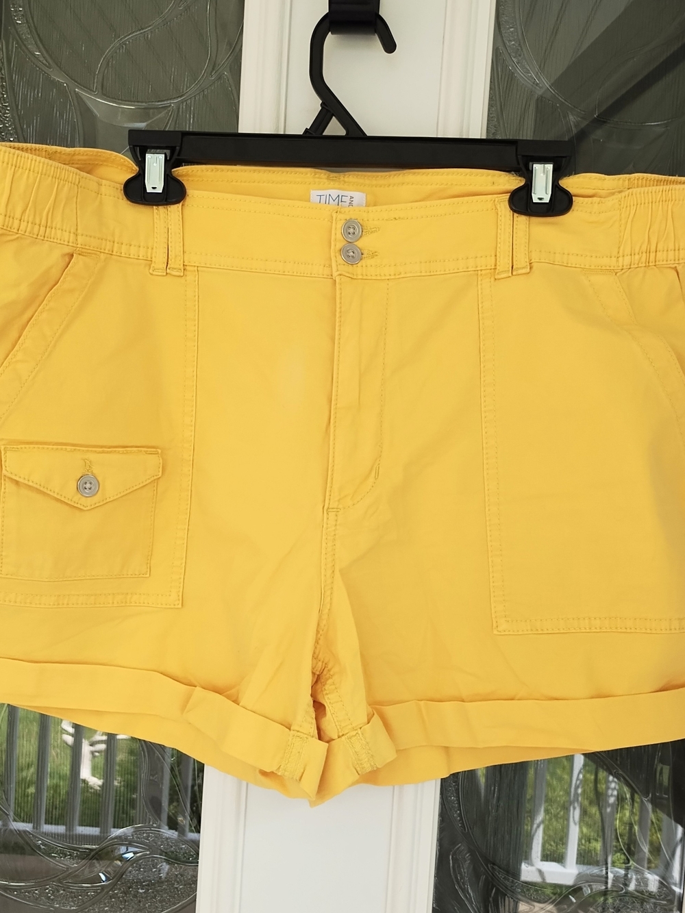 Time and Tru Yellow Cargo Shorts with Cuffed Hem